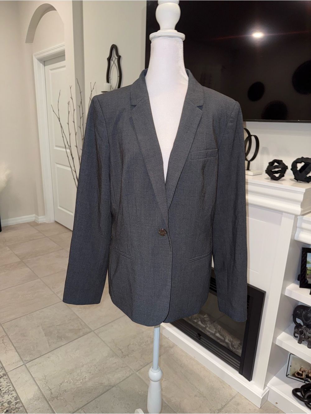 Calvin Klein Charcoal Gray Single-Button Blazer Size 14